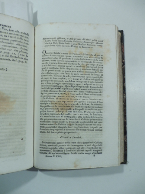 Rimedio più efficace e più pronto di altri soliti usati finora nella cura di molte coliche o enteralgie. Memoria di D. Ridolfo Tacca...(Stralcio da: Nuovo giornale de' letterati. N. 61. 1832)